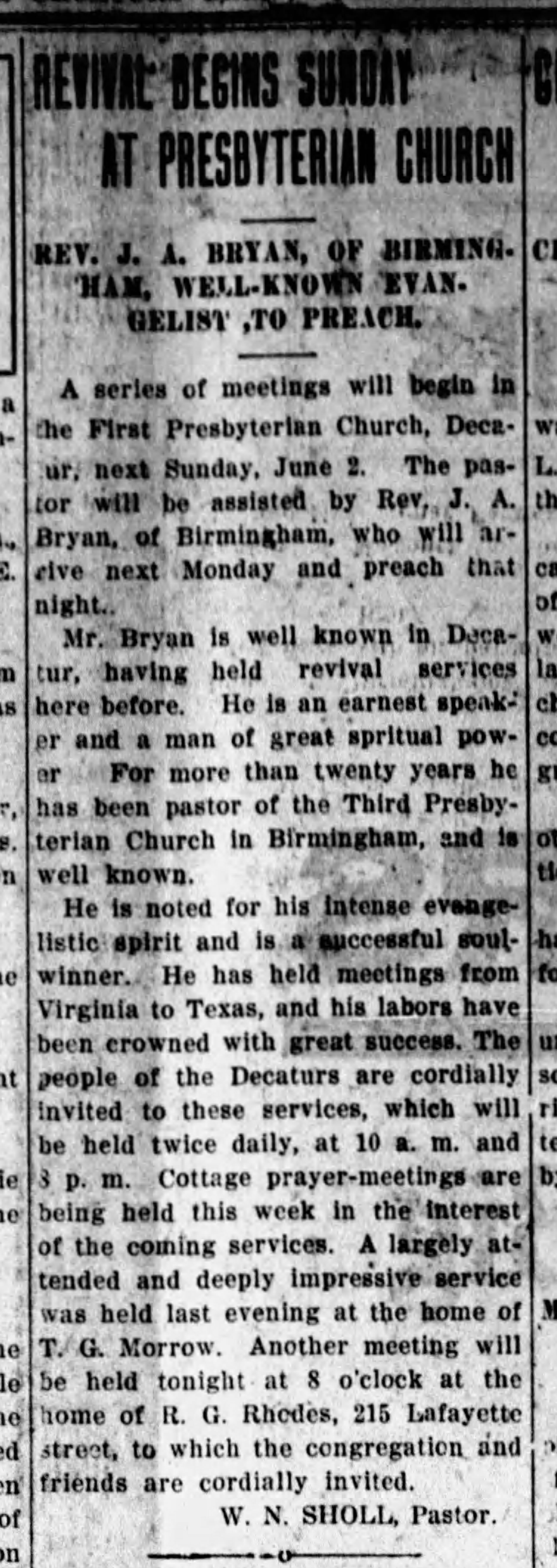 Revival Begins Sunday at Presbyterian Church